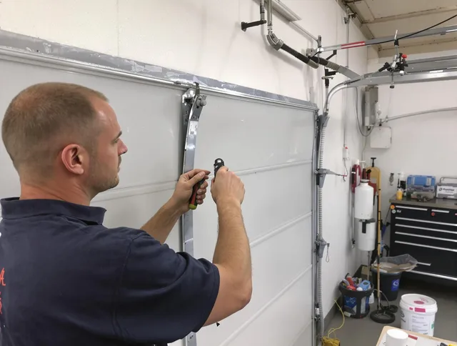Before and after garage door dent repair by Upland Garage Door Repair in Upland