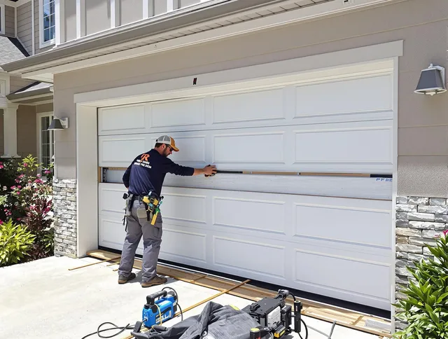 Upland Garage Door Repair team performing complete garage door replacement at Upland residence