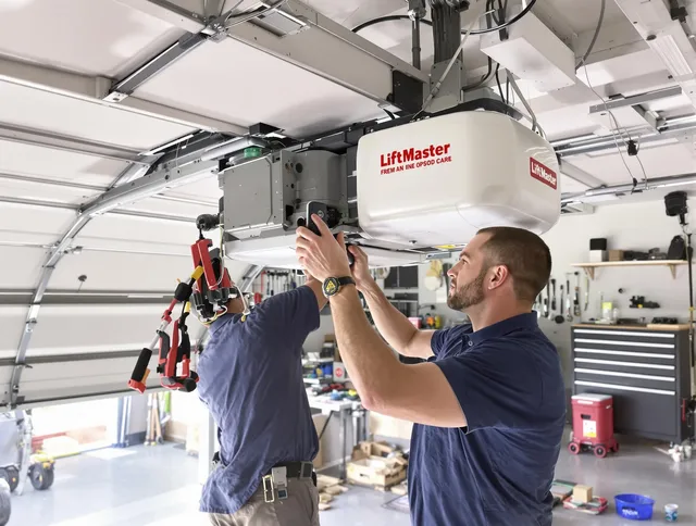 Upland Garage Door Repair technician performing advanced diagnostics on garage opener in Upland