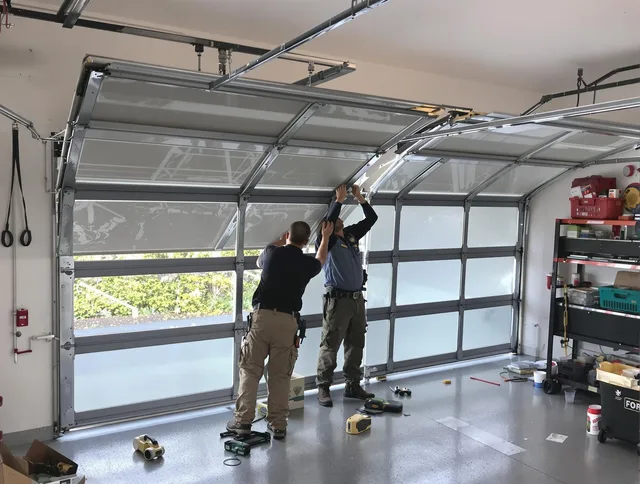 Upland Garage Door Repair expert performing precise panel replacement on Upland garage door